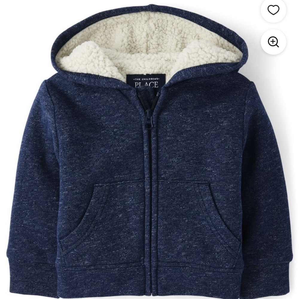 The Children’s Place Toddler Navy Faux Sherpa Zip-Up Hoodie Size 5T NWT - Picture 1 of 5